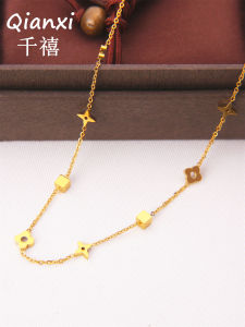 Titanium Steel Non-Fading Luxury Four-Leaf Clover Geometry Small Block 18K Gold Plated Clavicle Chain High-End Womens Necklace