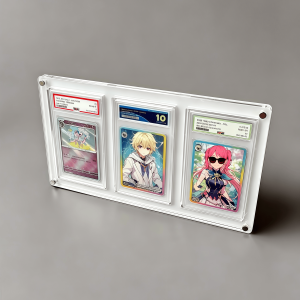 Takara Tomy | 3-Slot White Acrylic Graded Card Stand Clear Edge Display Holder For PTCG Pokemon YuGiOh Trading Cards