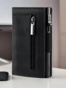RFID-Blocking Business Card Holder Wallet Men Luxury Leather Business Card Case SlimThin Minimalistic Wallets Money Clip for Men