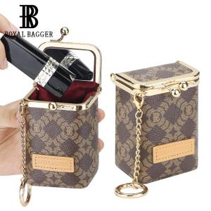 Royal Bagger Womens Mini Chain Cosmetics Case Signature Coated Canvas & Vegetable-Tanned Cowhide Leather Kiss Lock Purse Small Makeup Bag with Mirror 5241