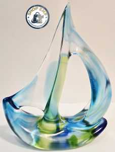 Liuli Sailboat Sculpture - Blue & Green - 琉璃 - 一帆风顺