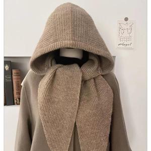 XUANXUAN | Autumn Winter New Style Solid Color Knitted Hat Scarf Shoulder Wrap Integrated Women Outerwear Neck Protection Neck Warmer