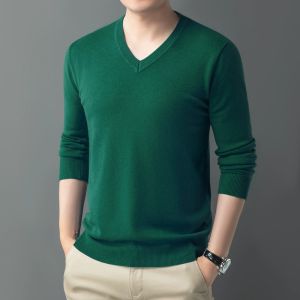 Mens Winter Thickened Large Size Knitted Sweater Pure Color Cashmere Long Sleeve round Neck Loose Fit Woolen Base Shirt