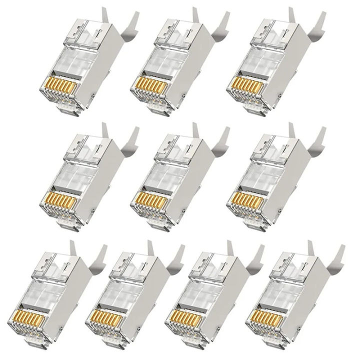 10/50/100 ชิ้นขั้วต่อ RJ45 Cat6a Cat7 RJ45 ปลั๊กป้องกัน FTP 8P8C ...