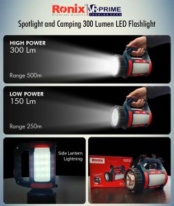 Ronix ® by VR prime - Spotlight and Camping 300 Lumen LED Flashlight (code: RH-4230)