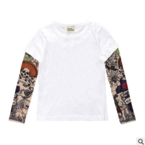 Trendy Childrens Tattoo Sleeveless T-shirt Boys Girls Baby 1-2 Years Old Cotton Spring Autumn Wear Pure Cotton round Neck