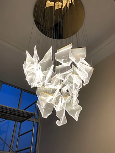 Modern Acrylic LED Chandelier for Staircase Living Room Luxury Creative Design Large Lighting Fixtures Gold Indoor Hanging Lamps