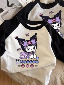 เสื้อยืดแขนสั้นพิมพ์ลายการ์ตูน kulomi สำหรับเด็กหญิงเสื้อแมทช์ลุคง่ายสำหรับเด็กใส่ในฤดูใบไม้ผลิและฤดูใบไม้ร่วงเสื้อตัวในผ้าฝ้ายแท้สำหรับเด็กวัย5-12ขวบ