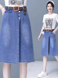 High Waist Wide Leg Short Jeans Skirt Thin Design A-Line Midi Skirt for plus Size Women Autumn 2025 Womens Fashion