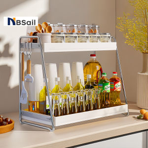NBSail ชั้นวางเครื่องปรุง 2ชั้น สเตนเลสกันสนิม ฐานตรงวางขวดสูงได้ ที่วางเครื่องปรุง ชั้นวางขวดเครื่องปรุง เรียบง่ายและสง่างาม ชั้นวางของในห้องครัว