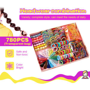 780Pcs Hair Clip Set for Kids Colorful Flower Hair Ties for Kids Girls Ponytail Rubber Band Hair Accessories
