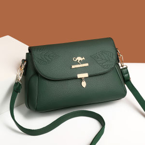 Gorchis Ladies Leather Crossbody Bag Casual Fashion Small Square Bag Leaf Embossed Single Shoulder Bag for Middle-Aged Mothers