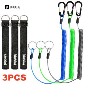 Booms Fishing 3pcs 2M Fishing Coiled Lanyards with Rod Tie Beltb Fishing Lanyard for Boating Ropes with Camping Carabiner Tools