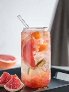 GLAS Aesthetic Glass Juice Cup Set Gelas Kaca Plus Sedotan Tutup Kayu