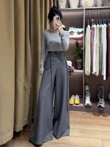 Quần Ống Rộng Cạp Cao Phong Cách Hàn Quốc Mùa Xuân Hè Cho Nữ Quần Ống Rộng Màu Xám Quần Dài Quần Dài Quần Dài