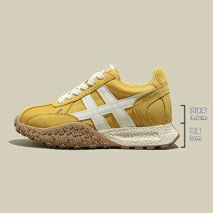 รองเท้าเด็กซ์เทรนเนอร์ส้นหนาสำหรับผู้หญิง ฤดูใบไม้ผลิ 2025 รองเท้าลำลองแบบสวมสไตล์เดนิมสีพื้น ส้นสูงแบบซ่อนภายใน รองเท้าเดนิมแบบสวมสบาย