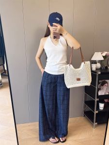 VKSOD | ชุดสองชิ้นแขนกุดคอวีหลวมๆ สไตล์เกาหลีสำหรับผู้หญิงในฤดูร้อนปี 2025 ชุดกระโปรงขากว้างเอวสูง