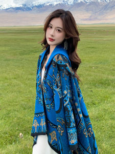 Bohemian Style Hooded Shawl Womens Travel Clothing Scarf Ethnic Wind Tibetan Plateau Grassland Multi-Functional Scarf