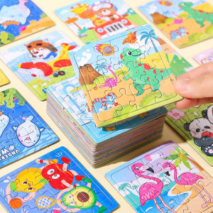 【Hot Sale】16Pcs Mini Cartoon Animal Paper Jigsaw Puzzles Educational Toy for Kids Birthday Party Favors Kindergarten Rewards Pinata Filler