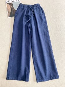 Comfortable Wide Leg Straight Leg Pants Womens Loose Fit Casual Trousers Breathable Linen Material Elastic Waistband