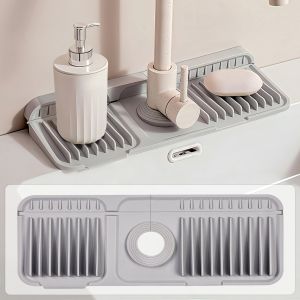 Kitchen Faucet Silicone Pad Prevent Splash Bathroom Countertop Drain Rack Silicone Draining Mat Fast Drying Sink Tray