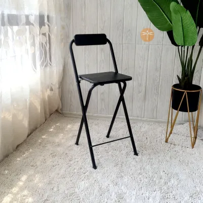 Modern Minimalist Bar Stool Backrest High Table Chair Foldable Living Room Restaurant Counter Bench Steel Wood Material