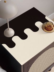 Leather Bedside Table Mat Waterproof Oil-resistant No-wash Luxury Feel Tablecloth Simple Modern Style Landscape Pattern