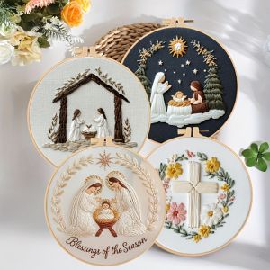1 Religious embroidery set suitable for beginners - A complete faith-themed embroidery set including Christmas scenes churche