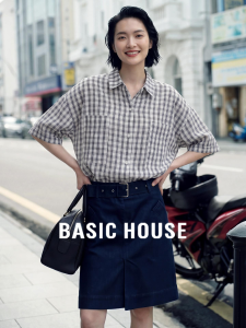 Basic House | Cotton Summer Short Sleeve Plaid Blouse