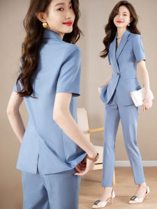 ชุดสูทแขนสั้นผู้หญิงฤดูร้อนบางใหม่ระดับไฮเอนด์ ชุดทำงานสไตล์นางฟ้า ชุดสูทผู้หญิง ทรงเข้ารูป ปกกระเป๋า กระดุม คอโปโล