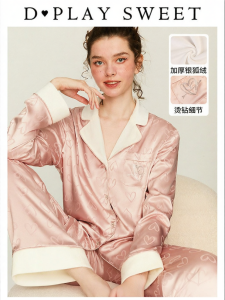 Warm Velvet Satin Female Sleepwear Set Winter