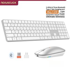 NexusClick Rechargeable Wireless Keyboard Mouse Combo4-Channel 2.4G/BTSlim Quiet KeysAdjustable DPI for PC Laptop Mac Office