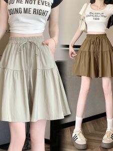 Ice Silk Yamamoto Womens High Waist Loose Wide Leg Pants Elastic Waist Summer New Design Short Skirt Pants Slimming Five-Quarter Pants