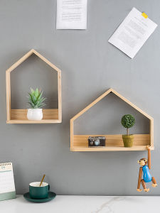 Tủ Treo Tường Kiểu Bắc Âu Bằng Gỗ Nguyên Khối Không Cần Khoan Tủ Đựng Đồ Trang Trí Phòng Khách Túi Treo Tường Hình Chữ Nhật