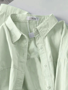 TJZR | Mint Green Whitening Cotton Loose Casual Slimming Sun-protective Shirt Petite