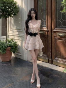 CHANGTONG | Elegant Princess French Pink Flare Dress