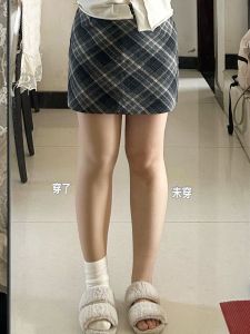 กระโปรงสั้นทรงเอเอวสูงผ้าขนสัตว์ลายสก็อตสีบล็อกสำหรับผู้หญิงไซส์ใหญ่ กระโปรงสั้นทรงเอทรงเอหนาสำหรับฤดูใบไม้ร่วง