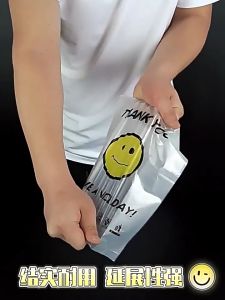 Smiley face plastic bag clear printing durable waterproof transparent handbag takeaway food supermarket shopping bag