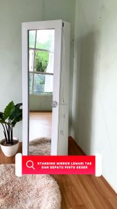 Kaca Lemari Tas & Sepatu Dengan Lampu LED - Standing Mirror & Pintu Geser Minimalis