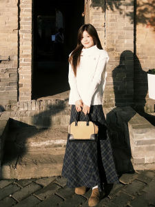 XUECAIQI | Winter New Three Piece Set Knit Vest Blouse Plaid Skirt