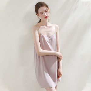 XEXZ | ชุดนอนแขนกุดปักลายเซ็กซี่ ผ้าฝ้ายผสมโพลีเอสเตอร์ ชุดนอนฤดูร้อน 2025 สำหรับผู้หญิงวัยรุ่น ชุดนอนลำลองในบ้าน