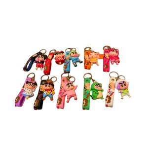 Bandai | Cartoon Crayon Shin-chan Cosplay Keychain with Wrist Strap Silicone Key Holder Car Key Pendant Anime Fans Gift