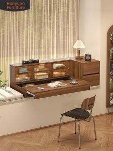 HANYUAN | Retro Style Expandable Bay Window Desk Storage Cabinet