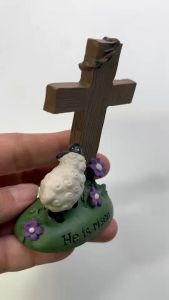 งานปั้นไม้กางเขน แกะ 9x7.5 cm ของชำร่วยคริสเตียน พระเยซู ของขวัญคริสเตียน Easter กิฟชอปคริสเตียน งานปั้น