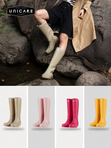 Unicare Fashionable High-Tube Womens Rain Boots Waterproof Non-Slip Wading Shoes Celebrity Endorsed Wellington Boots