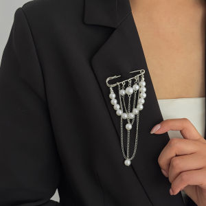 Ingemark | Ingemark New Elegant Imitation Pearl Brooches Women Exquisite Multi Layer Metal Chain Tassel Brooch Shirt Collar Lapel Suit Pin