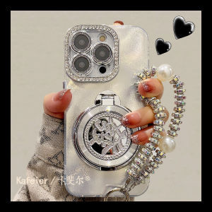Kafel Silver Rhinestone Rotating Wealth Folding Bracelet  15 pro Max Phone Case 16 New Model 12 Silicone 14 Women plus Creative 13 Luxury 11 Anti-Fall