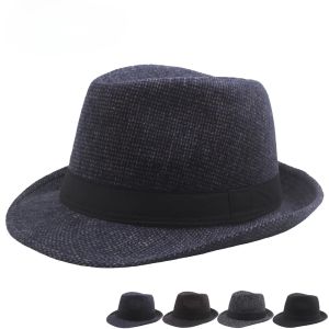Autumn and Winter New Woolen Jazz Hat Vintage Middle Aged and Elderly Warm and Cold Proof Woolen Wide Brimmed  Grandpa Hat