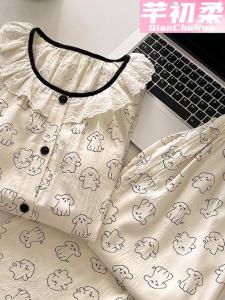 Áo Ngủ Dài Tay Mùa Xuân Thu Bằng Vải Cotton Mềm Mại Họa Tiết Hoạt Hình Dễ Thương Áo Ngủ Mặc Nhà Cho Nữ Áo Khoác Cardigan Cổ Tròn