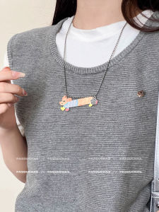 สร้อยคอสัตว์เลี้ยงลายสก็อตสุดน่ารักสำหรับผู้หญิง เครื่องประดับแฟชั่นฤดูใบไม้ร่วง/ฤดูหนาว โซ่เสื้อกันหนาวยาวลายจุด เครื่องประดับโซ่เสื้อกันหนาวสัตว์เลี้ยงลายจุด